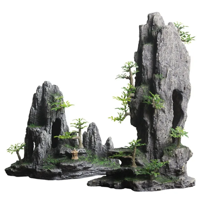 fish tank landscaping rockery, decorative aquatic stone ornaments, small aquarium set interior escape holes