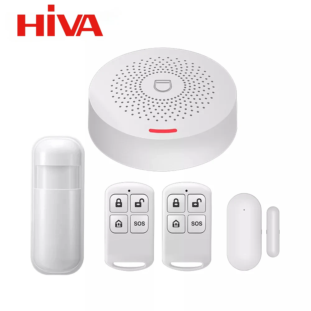 HIVA Wireless WiFi 433MHz Home Security System Wifi Burglar Alarm System Tuya Smart life Wireless keyboard works with Alexa