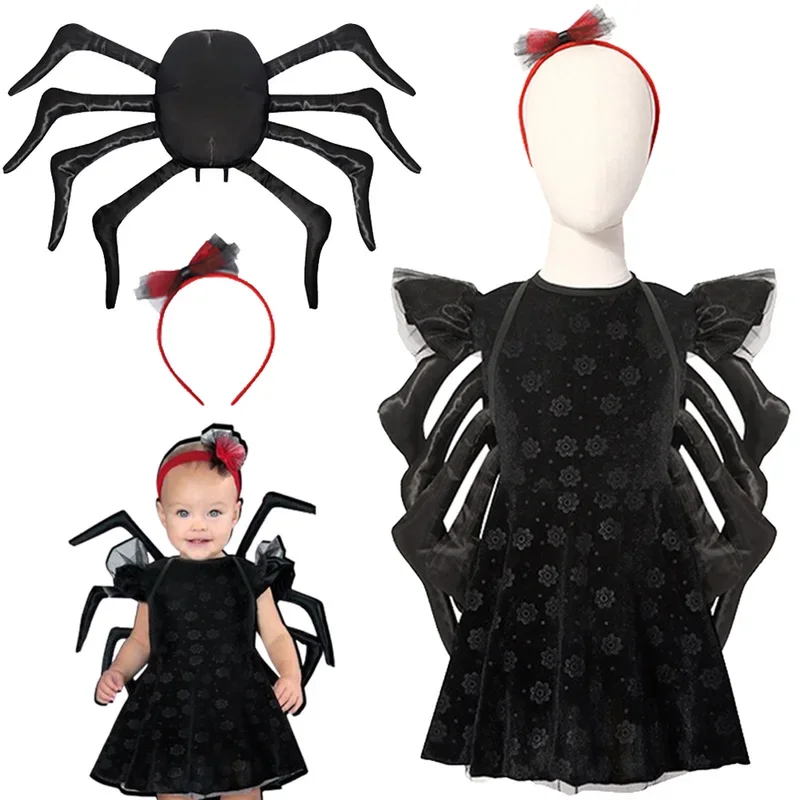 Animal Spider Cosplay Kids Girls Fantasy Dress Halloween School Stage Performance Costume Disguise Child Roleplay Outfits&J1