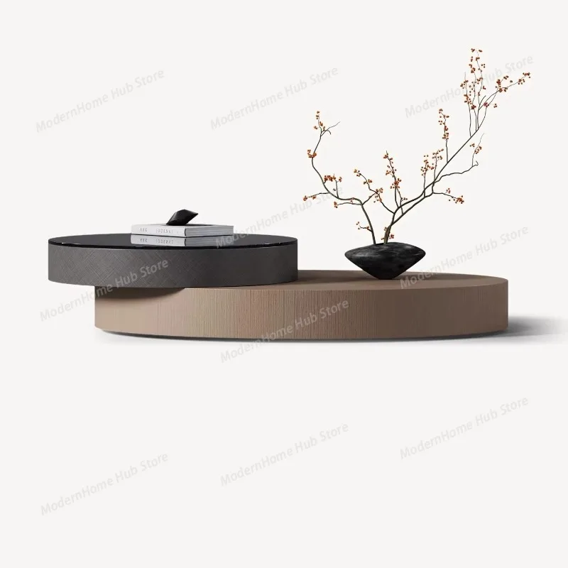 Italian minimalist oval rotating coffee table, modern minimalist light luxury glass, popular for home living room Coffee Tables