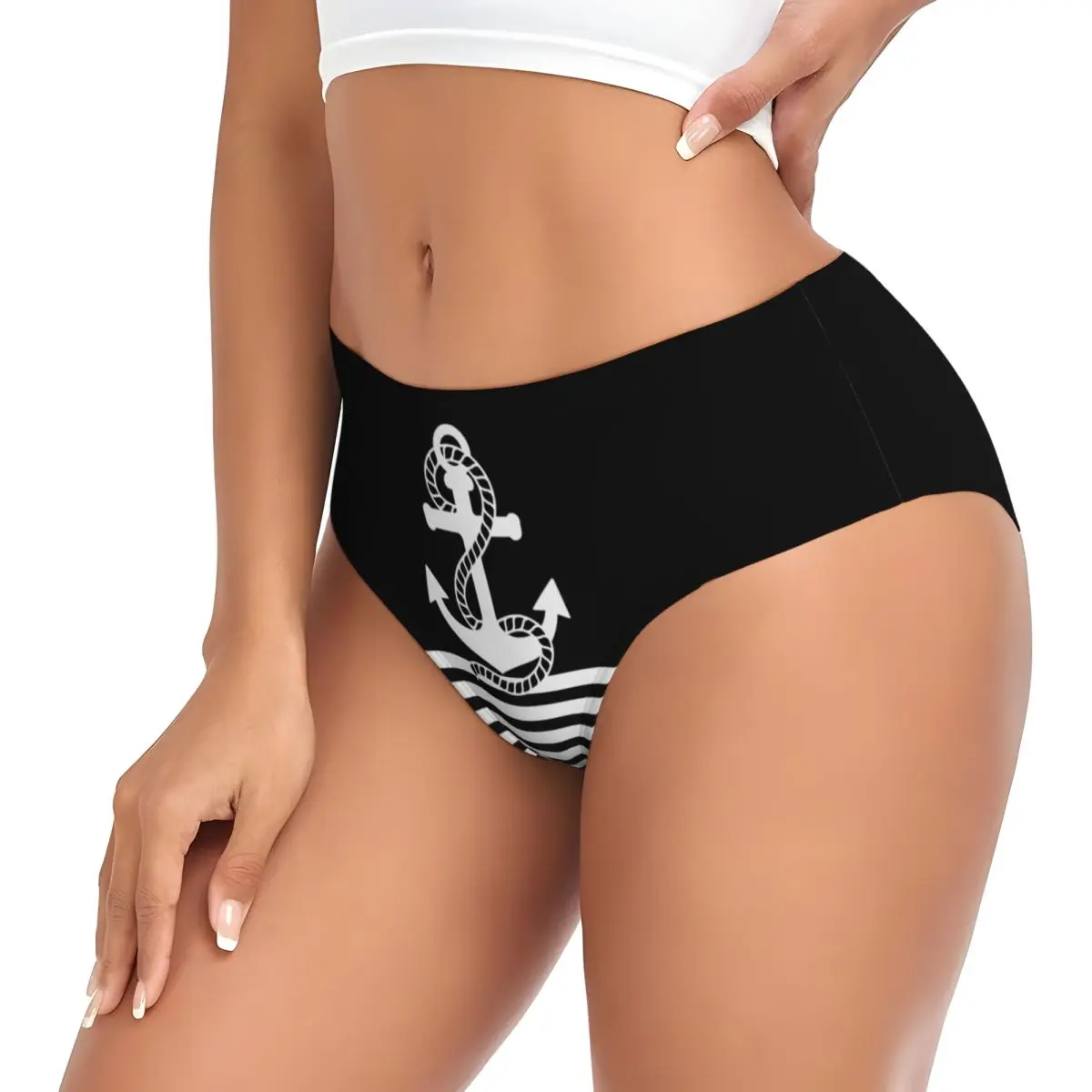 Bragas cortas con ancla y rayas náuticas blancas y negras personalizadas para mujer, ropa interior suave para marinero, calzoncillos