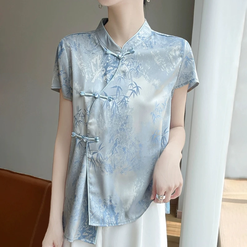 

New Chinese Style Sleeveless Vest Women's Satin Short Jacket Cardigan Top Summer 2025 Breathable Print Solid Color Luxury Coat
