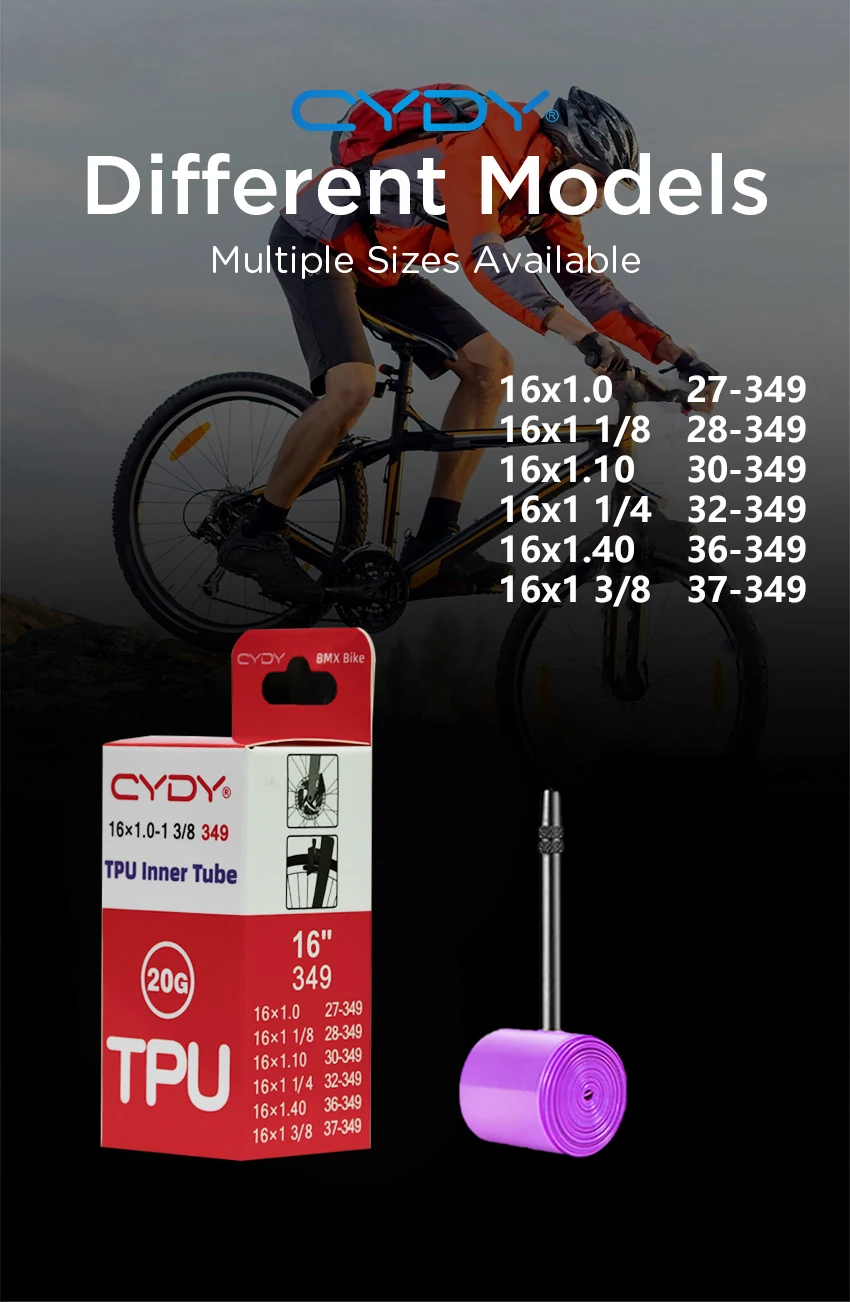 CYDY TPU Fahrradschlauchkamera 16”349 16x1.0, 1 1/8, 1.1, 1 1/4, 1.4, 1 3/8 Presta-Ventil BMX Fahrradreifen Pneu Fahrradreifen – Detail 2