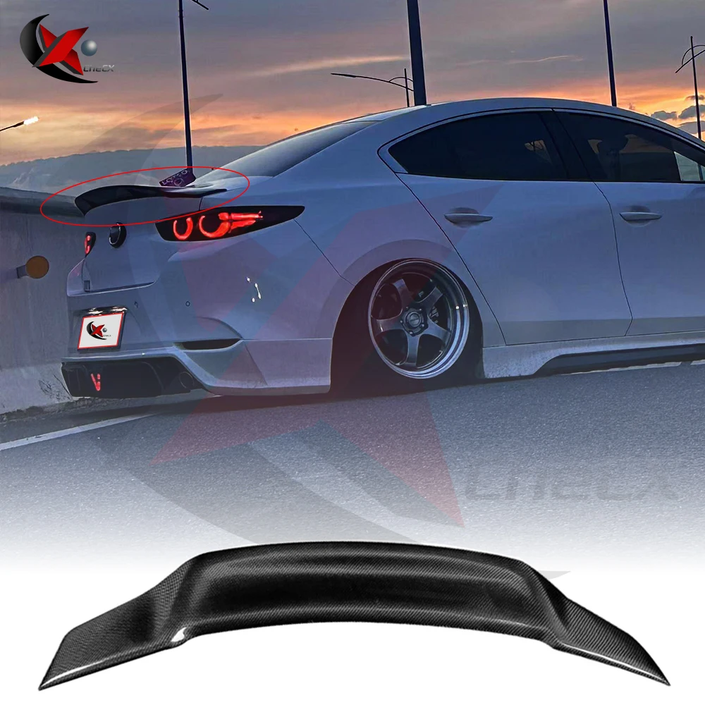 For 2020 2021 2022 2023 Mazda 3 Sedan Car Rear Trunk Real Carbon Fiber Spoiler Wing Lid Rear Tail Lip kit Glossy Black R Style