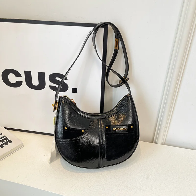 

​​Vintage Crescent Dumpling Bag Women Crinkle Textured Underarm Purse Distressed Leather Farmer Market Ready Luxe​​