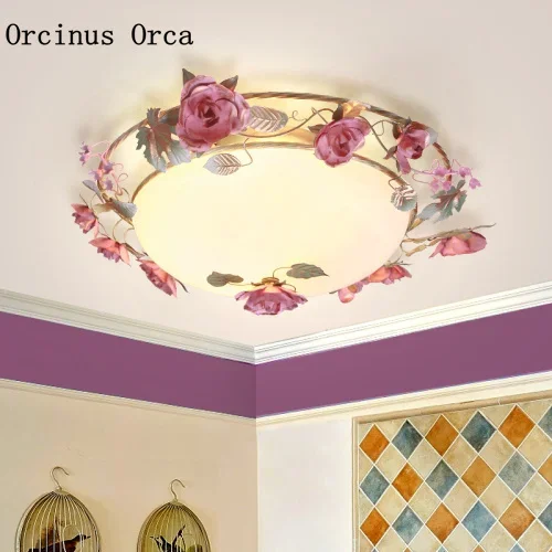 Korean LED Tieyi Flower ceiling lamp Living Room Children's  European Romantic Rural Circular Glass ceiling lamp