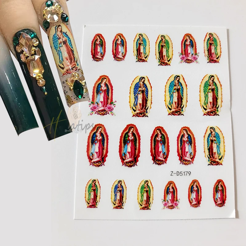 1Sheet Nail Art Stickers Adhesive Virgencita Decal,3D Virgin Mary Angel Cupid Nail Slider, Jesus Christ DIY Manicure Nail Decor*