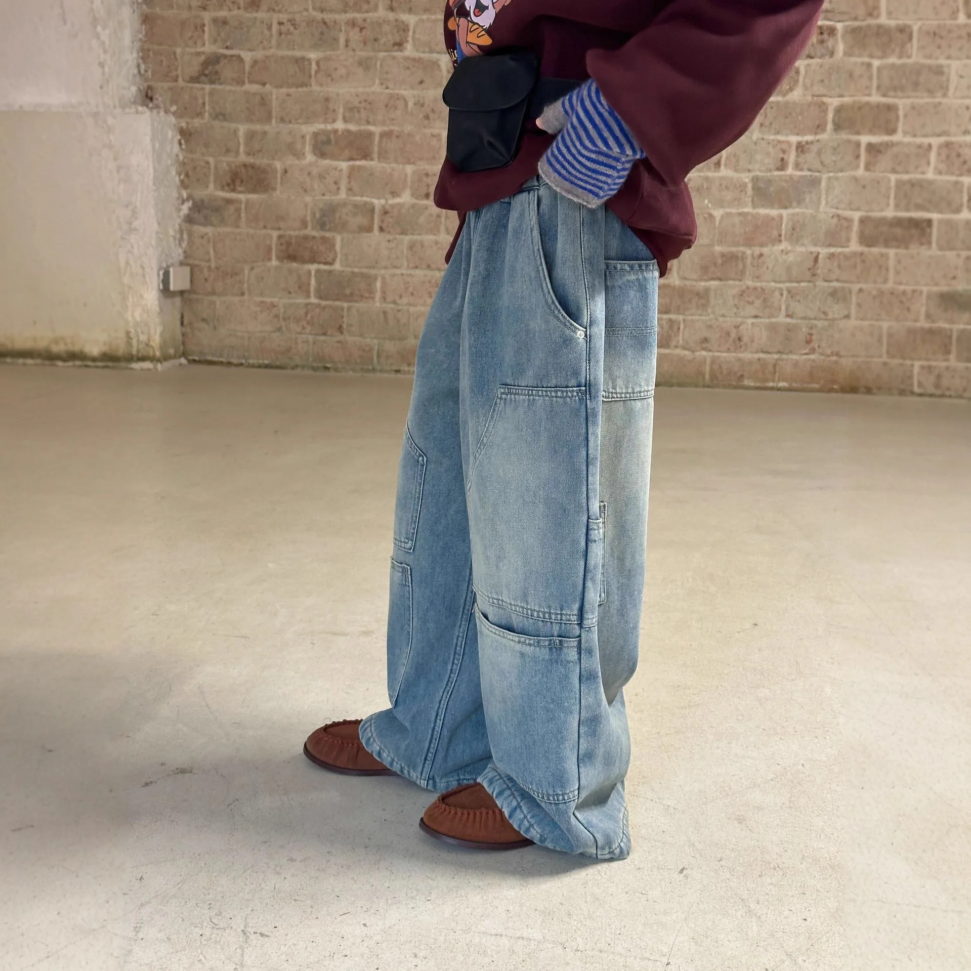Winter New Korean Version Children's Velvet Jeans Boys Straight Tube Fashion Casual Heavy Industry Pants Trend