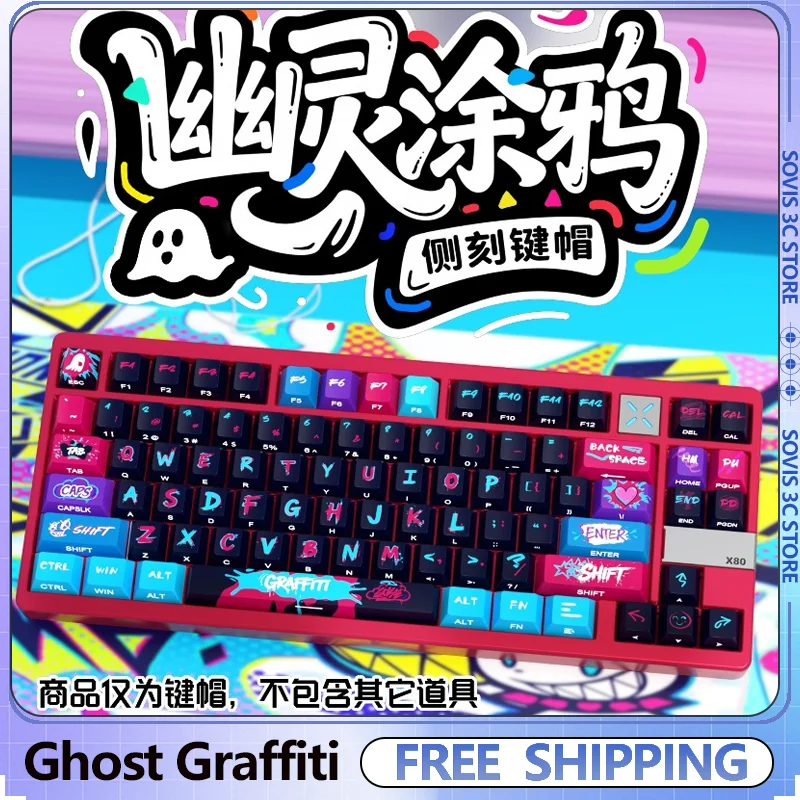 

Ghost Graffiti Theme Keycap Set Cherry Profile Keycaps Customized PBT Heat Sub Transparent Key Caps MX Mechanical Keyboard Caps