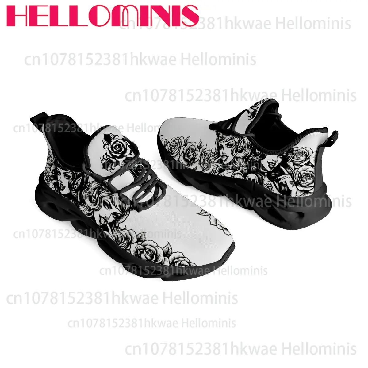 Sexy Demon Black White Pattern Print Unisex Trendy Casual Sneakers Lightweight Comfortable Adult Easy To Wear Low Top Shoes