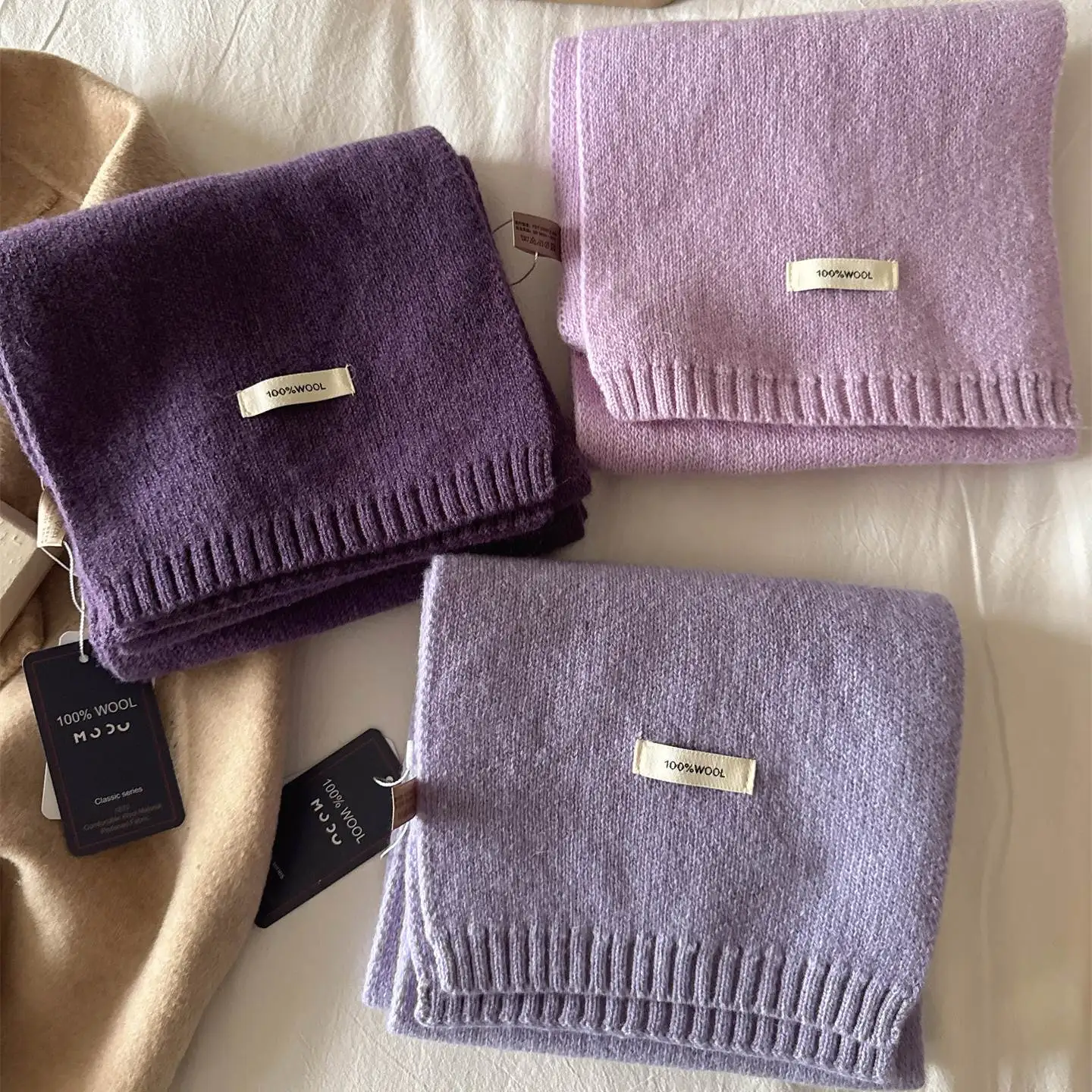 Cachecol Pequeno em Roxo Claro para Mulheres, Tricotado, Versátil, Quente, Multi-Funcional, em Forma Triangular