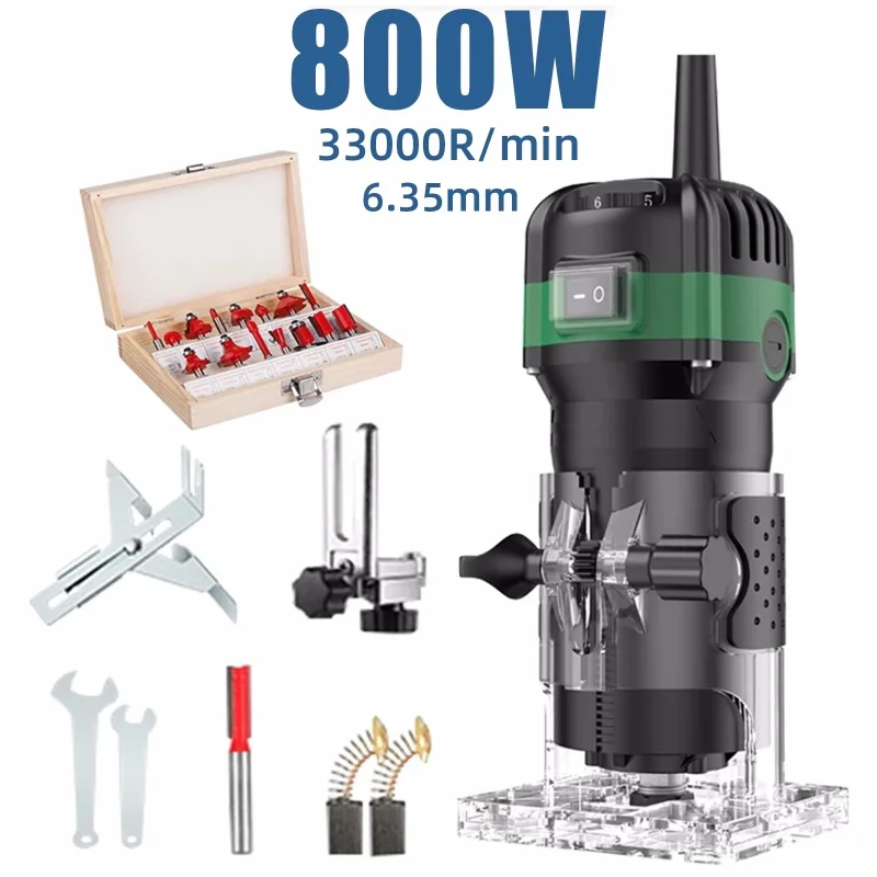 Router di legno elettrico da 800 W lavorazione del legno Trimmer elettrico incantatrice Scanalatura Kit macchina per intaglio con tazza di fresatura