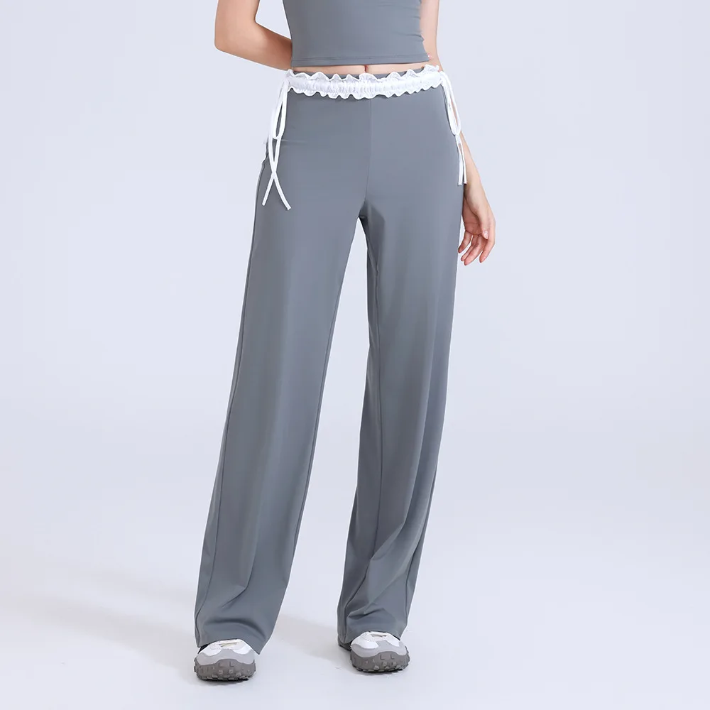 Colorful Lace Wide Leg Sports Pants, Loose and Slimming Sports Pants, Outdoor Running Pants, Straight Leg Pants for Women