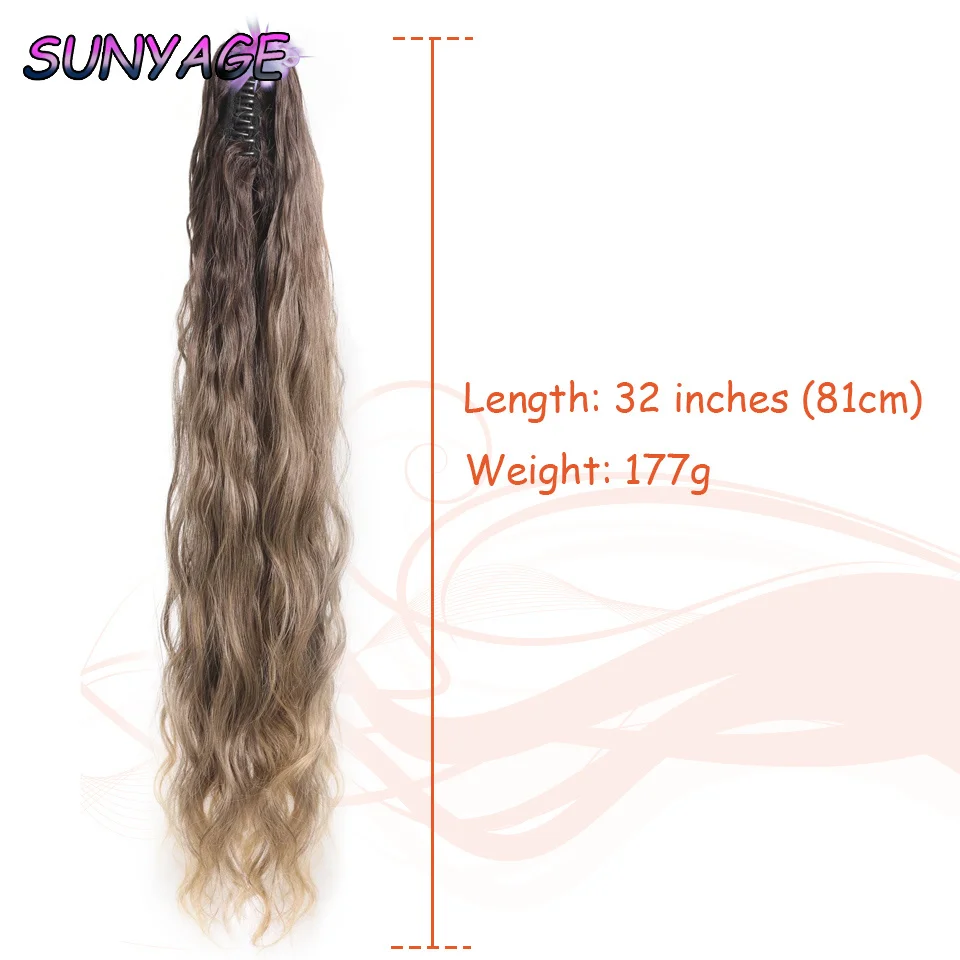 SUNYAGE Garra Shaped Ponytail, Bigodes De Milho, Onda De Água Para Cabelos Macios e Naturais, 32"