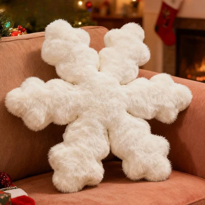 Soft Fluffy Christmas Snowflake Rabbit Fur Sofa Cushion Decorative Throw Pillow for Cafe Bar Home Car Seat