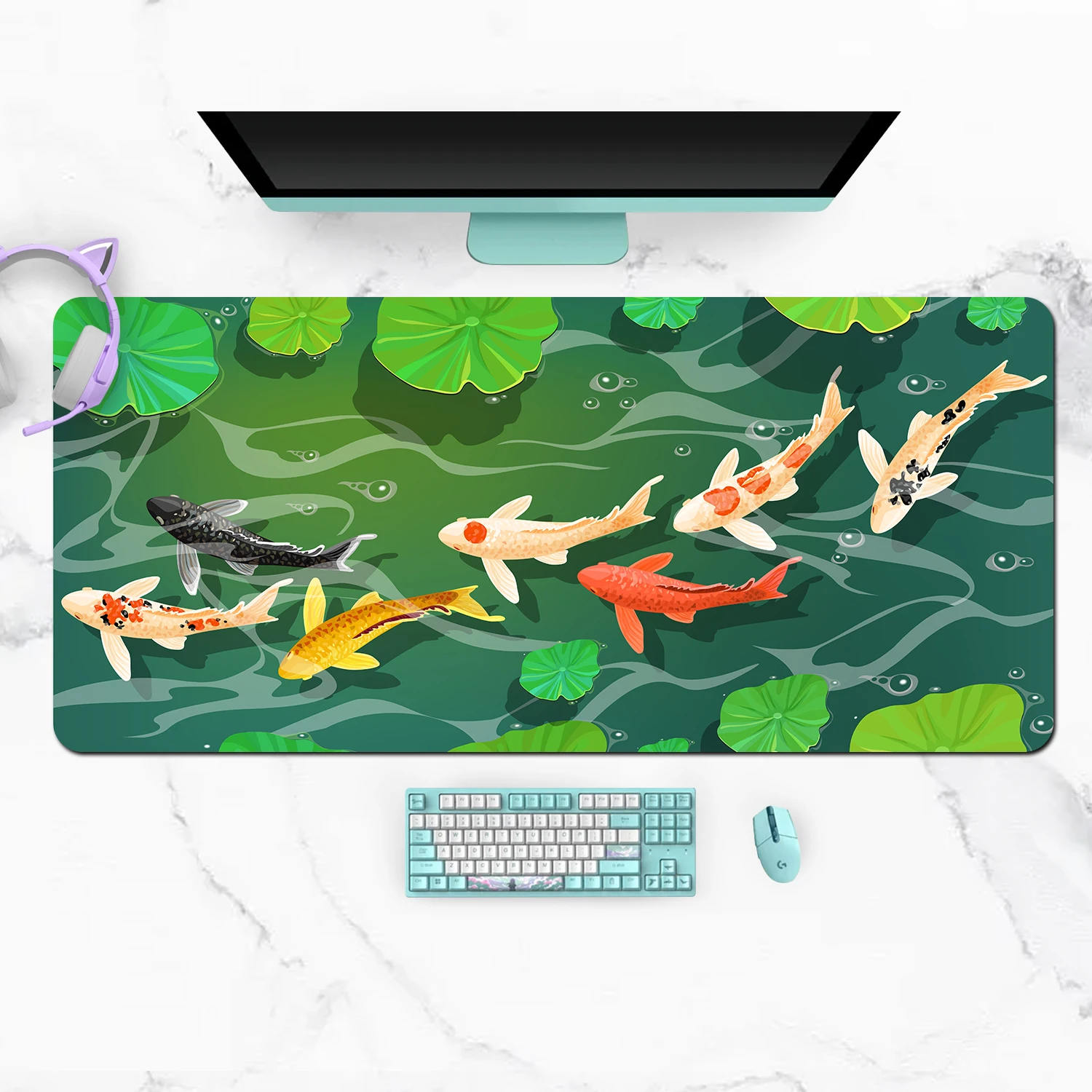 

Extra Large Kawaii Gaming Mouse Pad Cute Japanese Harmony Koi Fish XXL Desk Mat Water Proof Nonslip Laptop Desk Accessories