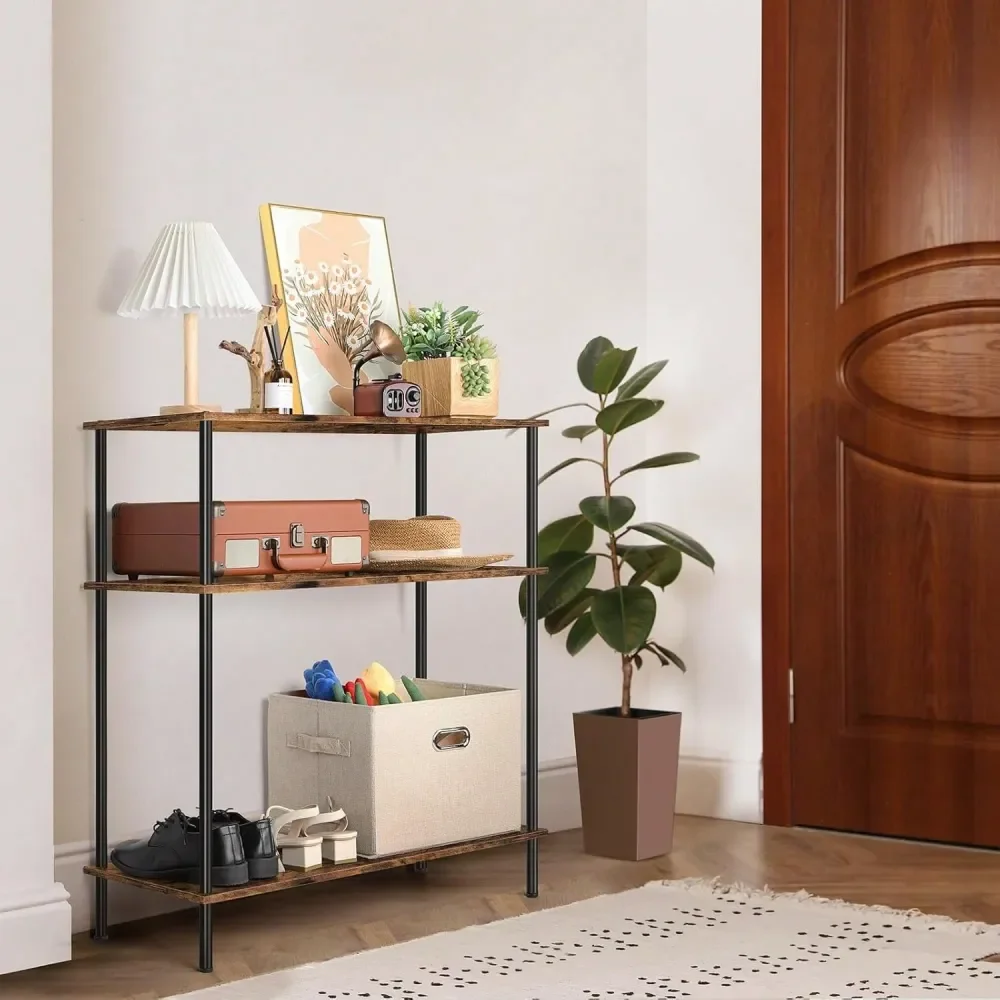 Black Console Table 3 Tier Entryway Table Narrow Sofa Table Behind Couch For Foyer, Hallway, Living Room, Office, Black