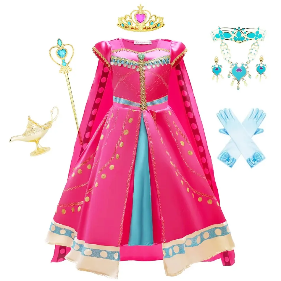 Costume de Princesse Jasmine Aladdin pour Fille de 4, 5, 6, 7, 8, 9 et 10 Ans, Tenue de Cosplay Arabe pour Halloween, ixd'Anniversaire, Noël