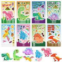 8Sheets DIY Make-a-Face Dinosaur Puzzle Stickers Games Funny Animal Catoon Assemble Jigsaw For  Educational Toys