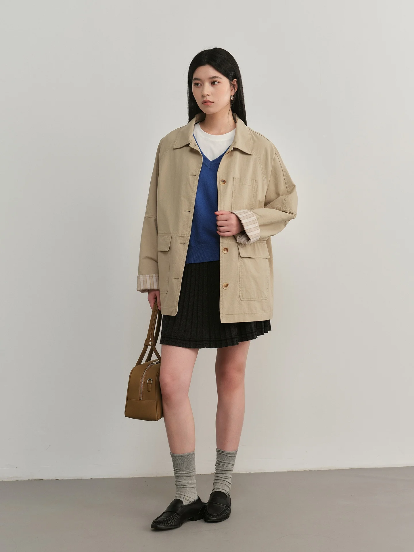 

Ветровка Gansen из 100% хлопка, винтажная, свободного кроя, с отложным воротником на одной пуговице, в стиле колор-блок, модная верхняя одежда