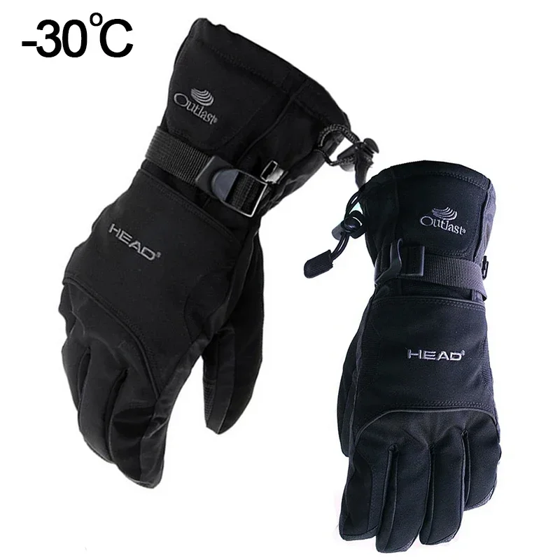 1pair Black Snow Ski Gloves Waterproof -30 Winter Warm Snowboard Gloves Men Women Motocross Windproof Cycling Motorcycle HEAD