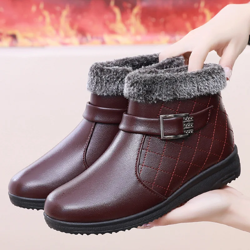 Women\'s Ankle Boots Winter Womens Shoes Plush Warm Cotton Shoes Mom Short Boots Fashion Platform Comfort Waterproof Botas Mujer