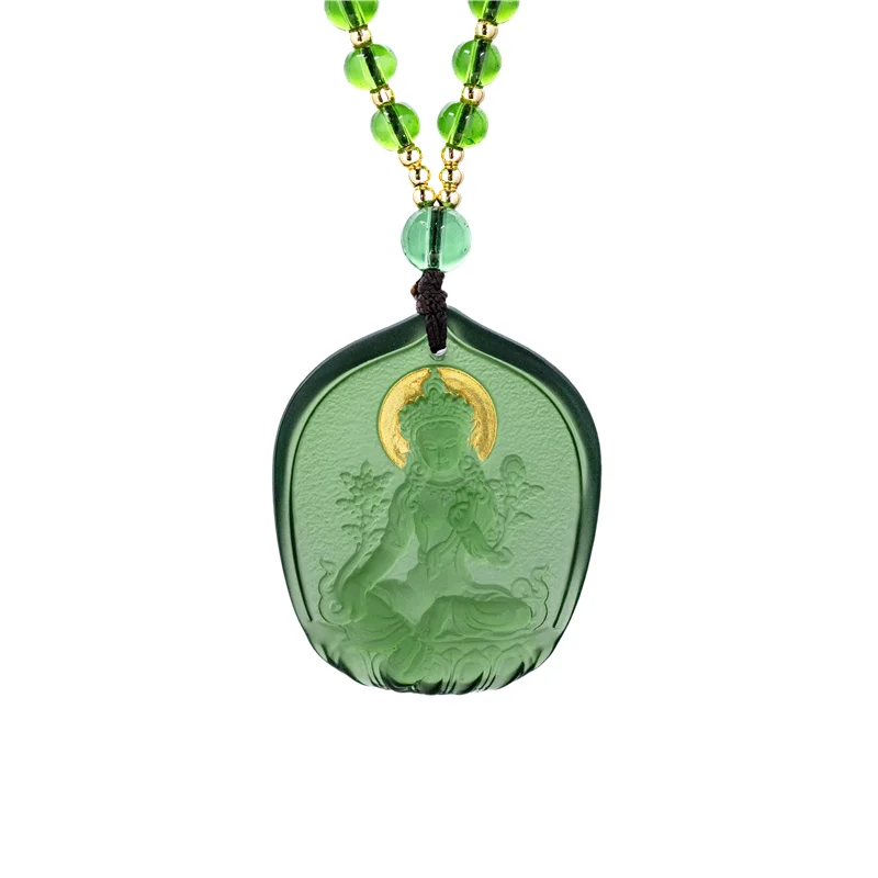 Grüner Tara glasierter Anhänger: Heilige Buddha-Mutter Amulett-Halskette, Schutz-Buddha-Statuen-Ornament als Geschenk
