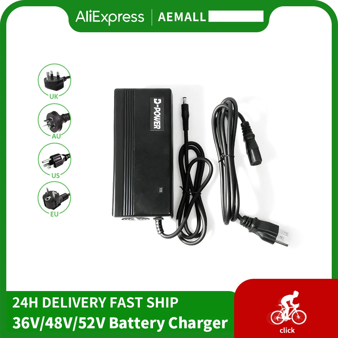 Lithium Ion Battery Charger, Ebike Charger, EU, AU, UK, US Plug, 36V, 48V, 52V, 3A, AAA 18650 21700