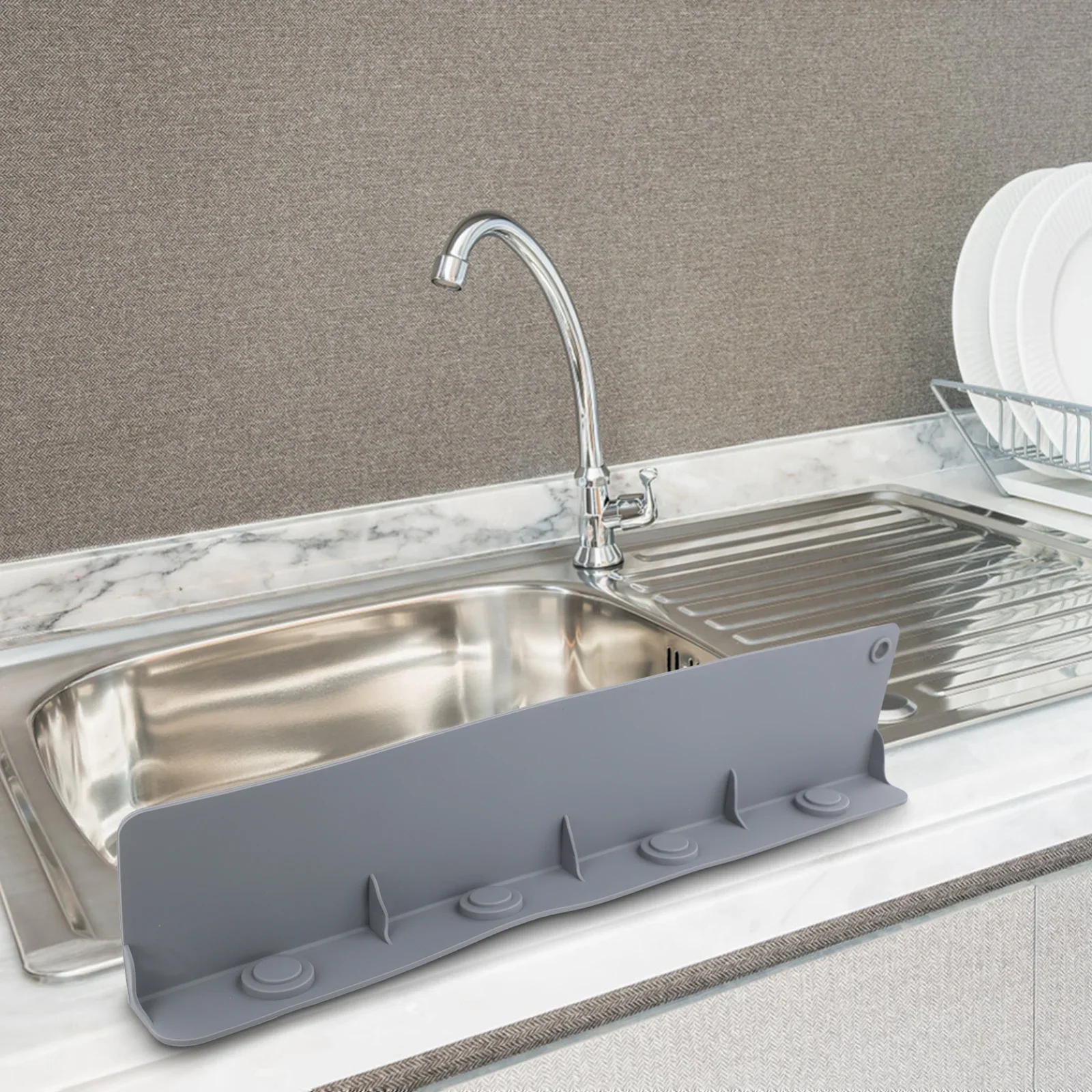17.1x3.9inch Countertop Splashing Baffle Utensil Holder Suction Cups Sink Protector Easy Installation With Suction Cups