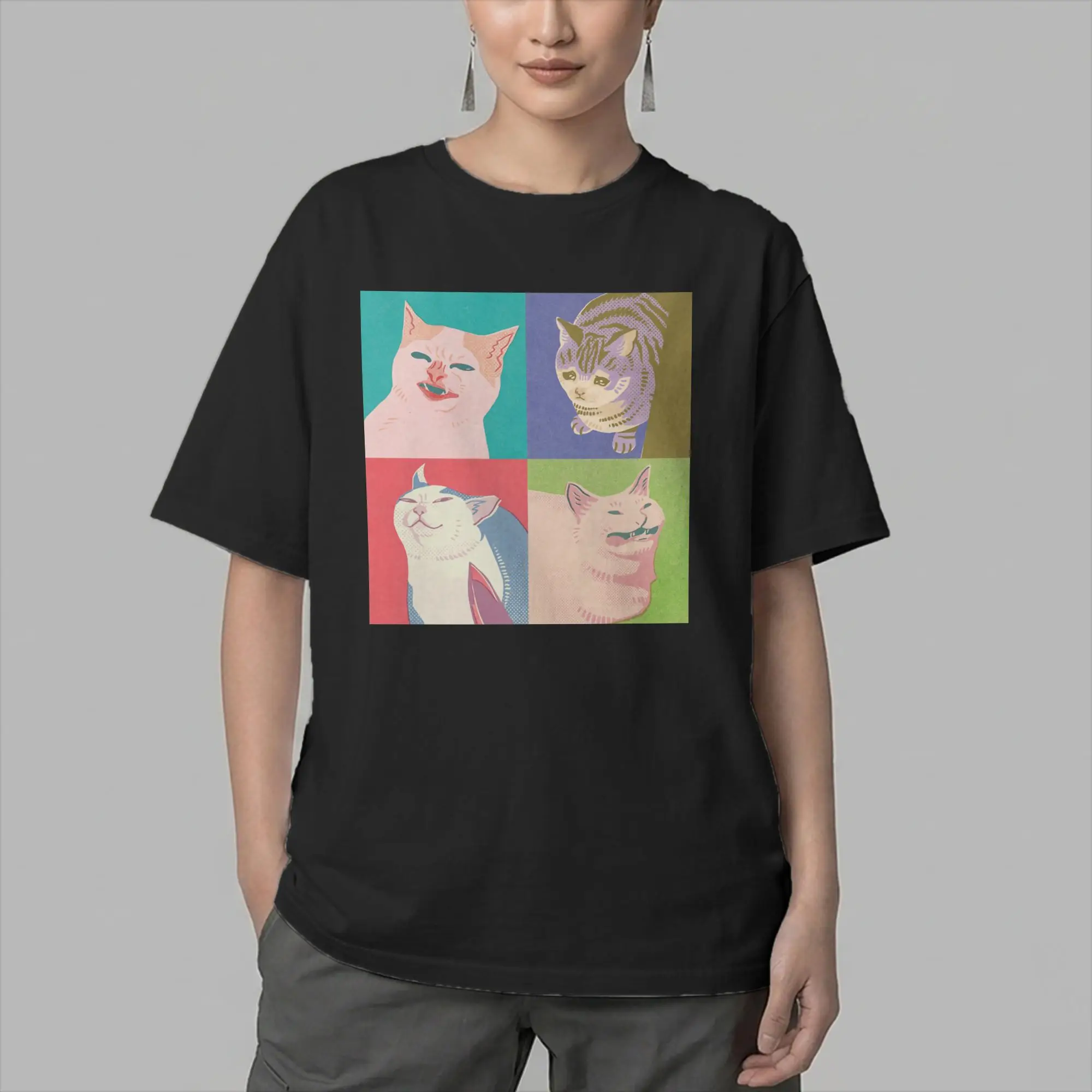 Four Meme Cats of the Apocalypse Men's T Shirt Cat Lover Tee Shirt Short Sleeve Round Collar T-Shirts Pure Cotton Summer Clothes