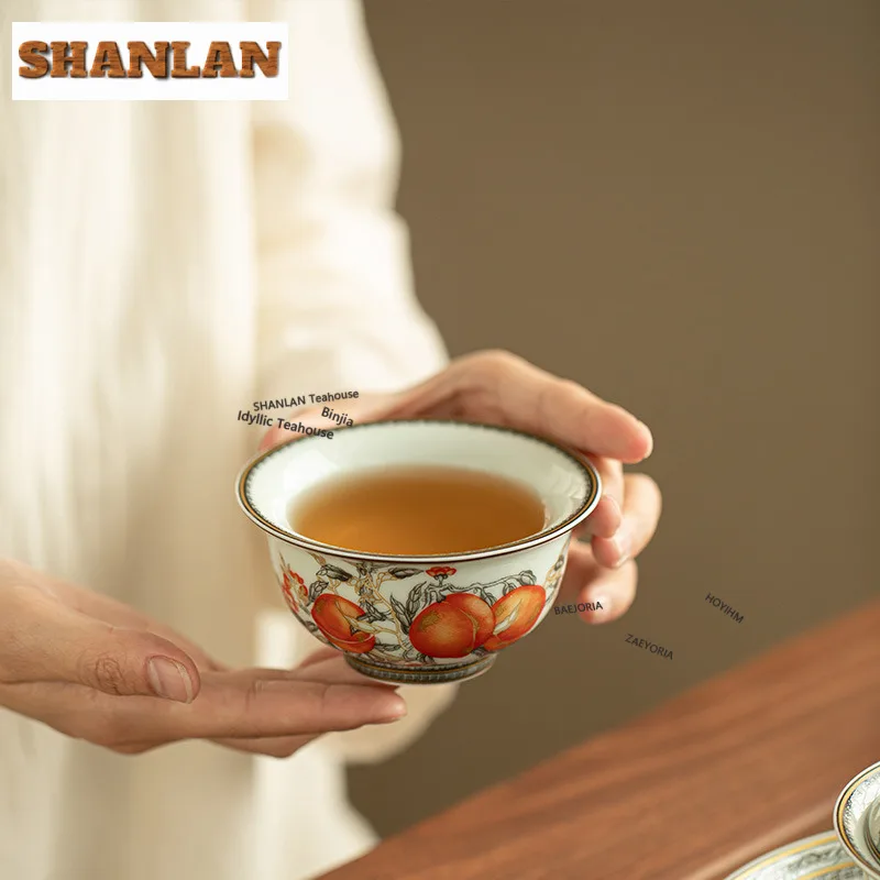 110ml Ink-wash Golden Peach Teacup Japanese Tea Bowl Sample Tea Cup Tea-tasting Smelling Cup Jianzhan Master Cups Chinese Teaset