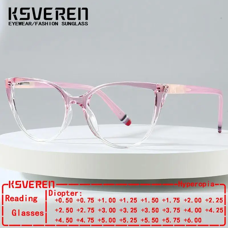 

KSVEREN TR90 Blue Light Blocking Reading Glasses Women Fashion Cat Eye Presbyopic Readers Classic Optical Prescription Glasses