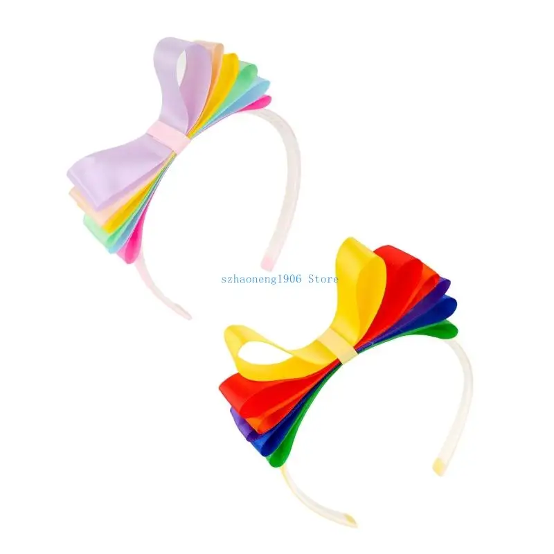 85LF بنات فيونكات شعر رباطات قوس قزح الشريط تصميم هيرباند لينة مرنة نونسليب إكسسوارات الشعر للأطفال الصغار #1