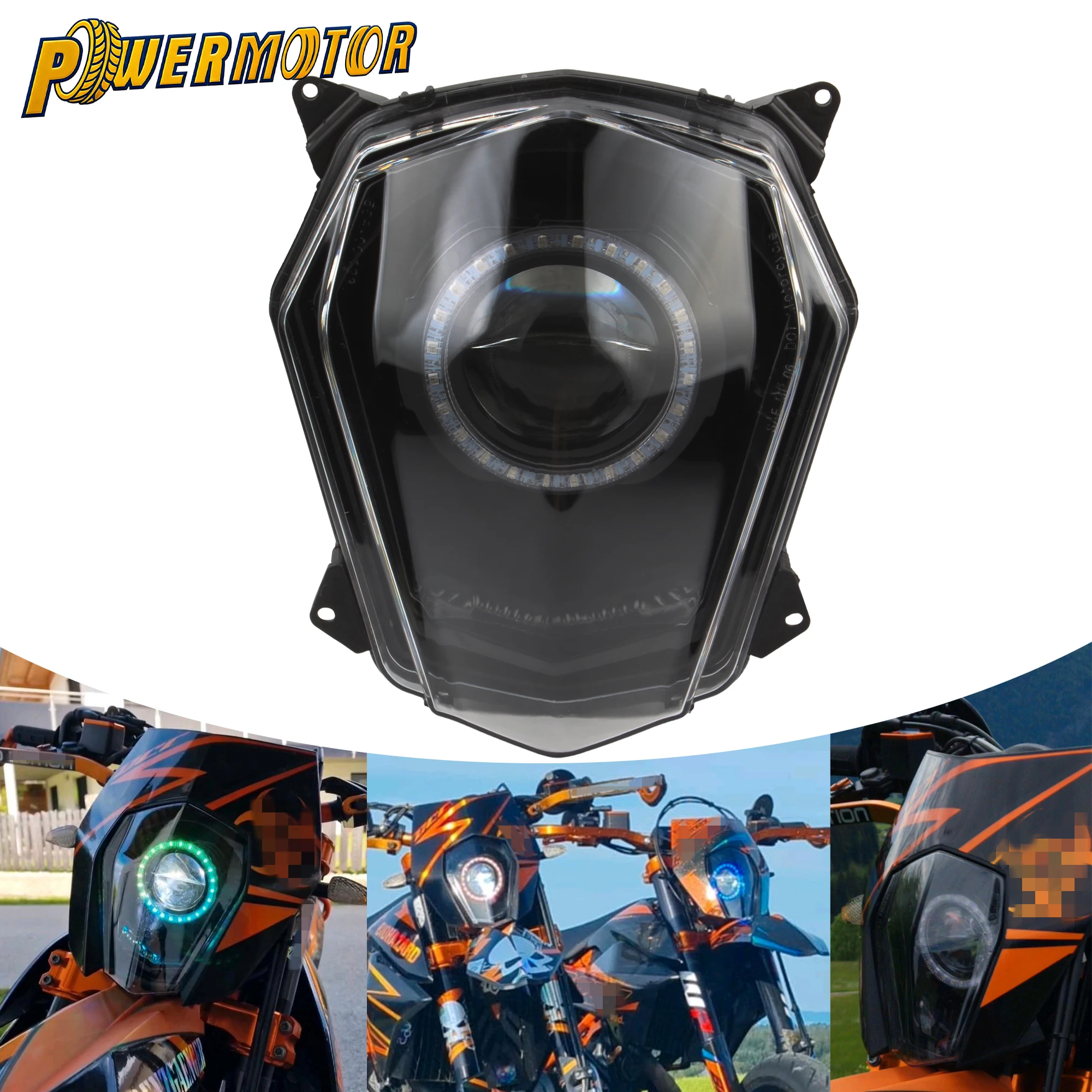 

Motorcycle LED Angel Eye Headlight App Control Headlamp For KTM 690 SMC 2008-2011 SMCR 2012-2017 Supermoto Motocross Head Light