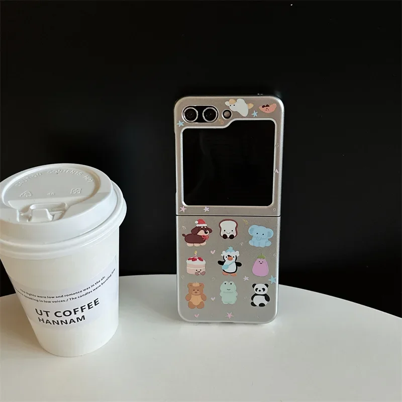 Cartoon Animals Electroplated Phone Case for Samsung Galaxy Z Flip 6 5 4 3 Protective Back Cover for ZFlip4 ZFlip5 ZFlip6 Case