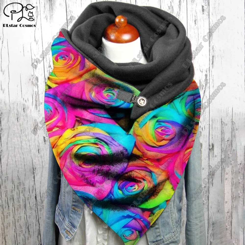 3D printing colorful flower pattern warm shawl scarf spring and winter big triangle scarf casual gift   3