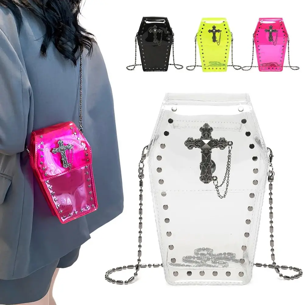 Gothic Crossbody Bag for Women Coffin Shoulder Bag Purse Acrylic Material Compact Size Mobile Phone Bag