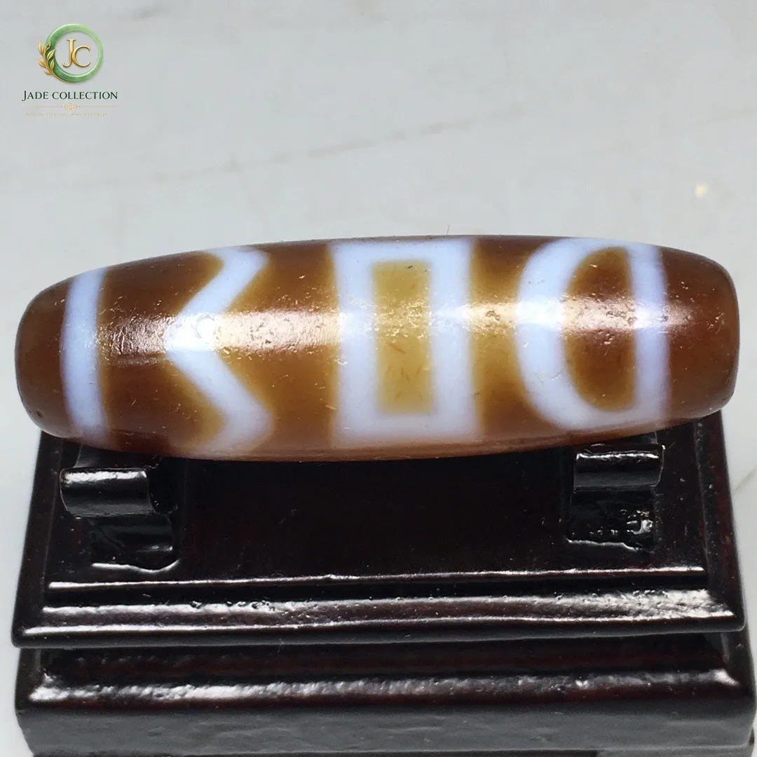 Rare Tibetan Old Agate Dzi Heaven Earth Bead Amulet Pendant 44.6mm S0608