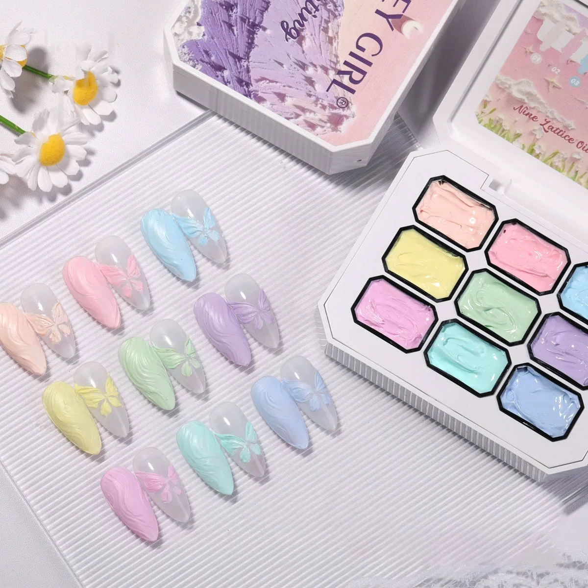 1set/2pcs Solid Nail Patting Gel Oil Painting Transfer Printing UV&LED Nail Polish Gel Art 100pcs Pat Sponge 1pc Clip Winter Ins