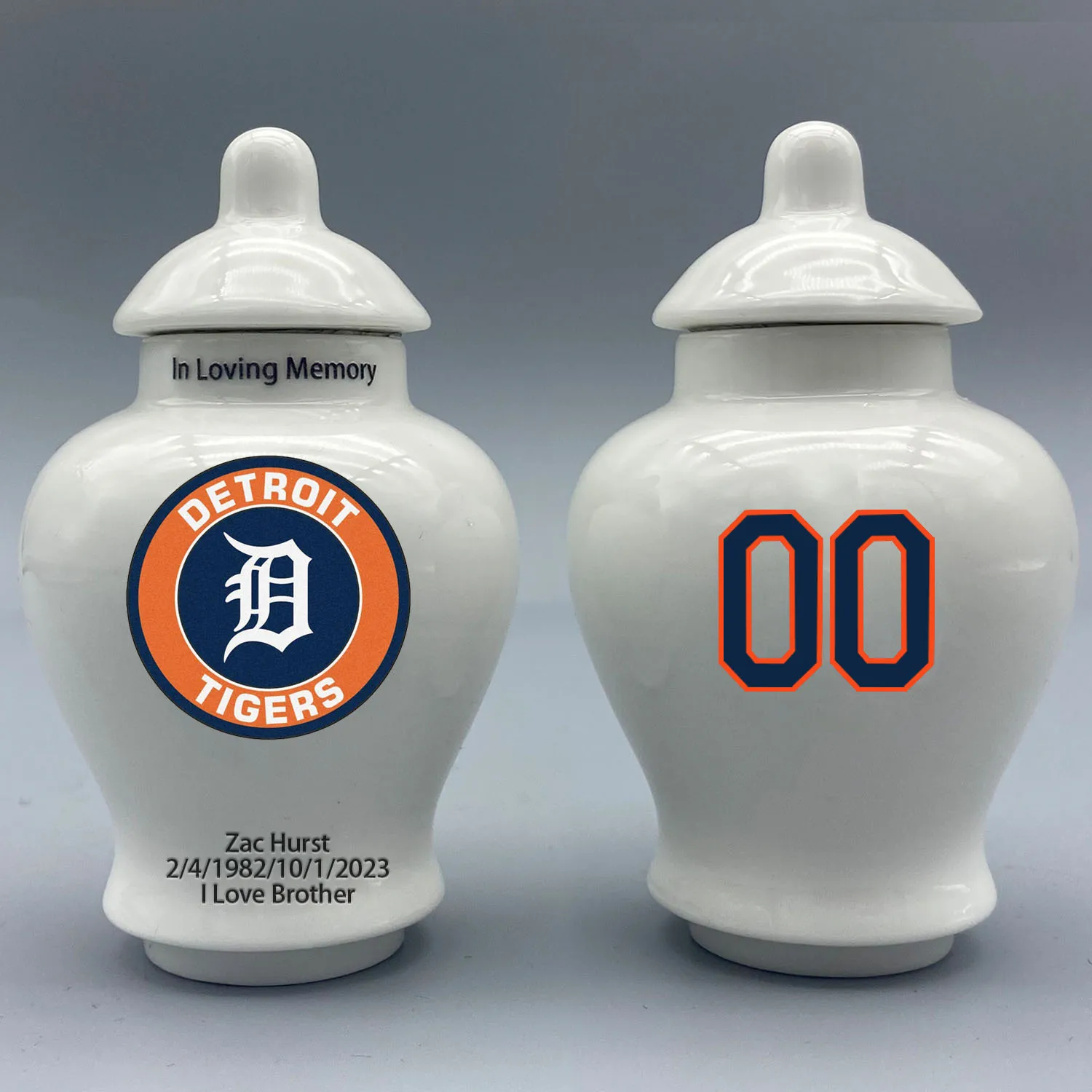 Mini Urn for Detroit Tigers-Baseball themed.Please send me the customization information - name/date and number on the urn