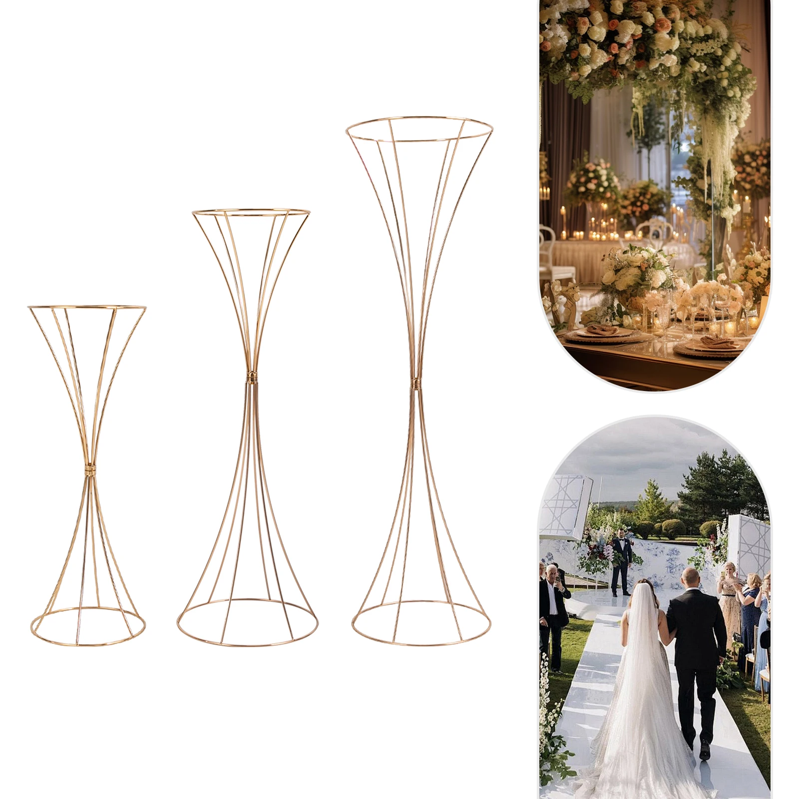 3Pcs/Pack Gold Wedding Table Centerpiece Tall Floral Centerpieces for Tables Metal Vases Centros de Mesa para Bodas