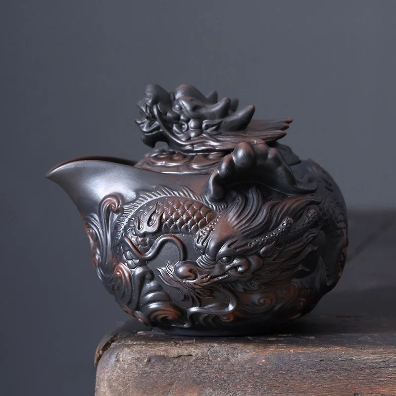 

Purple Pottery Vintage Handmad Teapot Ceramic Carve Kung Fu Teapot Single Teapot Pu'er Tea Making Tea Sets Chinese Tea Pot