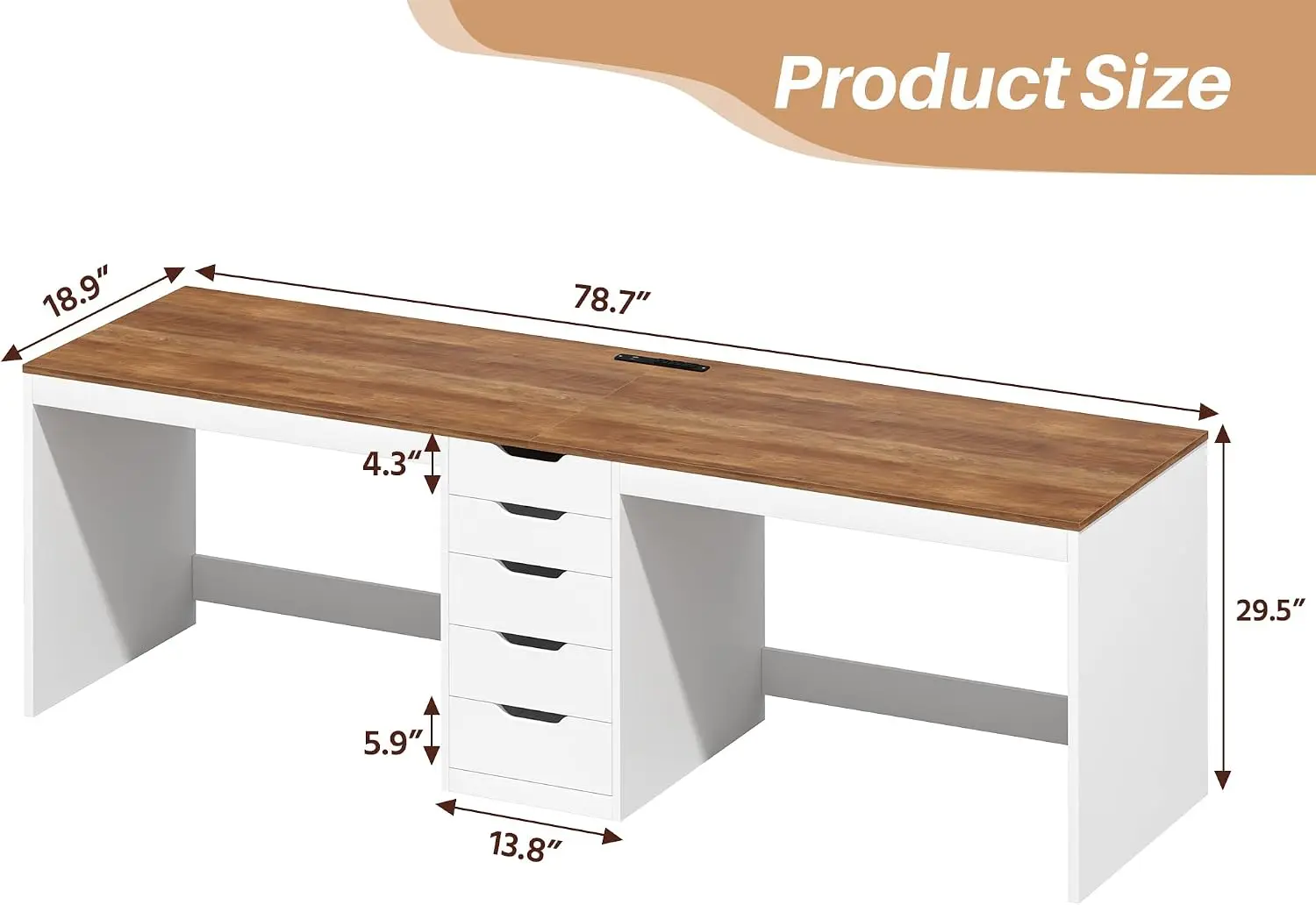 79 Inch 2 Person Desk with 5 Drawers ＆ Outlets for Home Office, living Room
