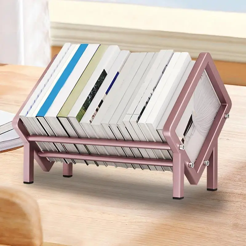 Desktop Bookshelf Tilting Carbon Steel Tabletop Bookshelf Desktop Bookcase Multifunctional 15.7in Mini Book Shelf Storage Rack