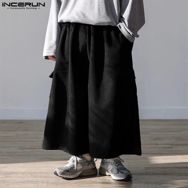 

INCERUN 2025 Korean Style Pants Stylish Men Corduroy Wide Leg Design Trousers Casual Male Solid Simple All-match Pantalons S-5XL