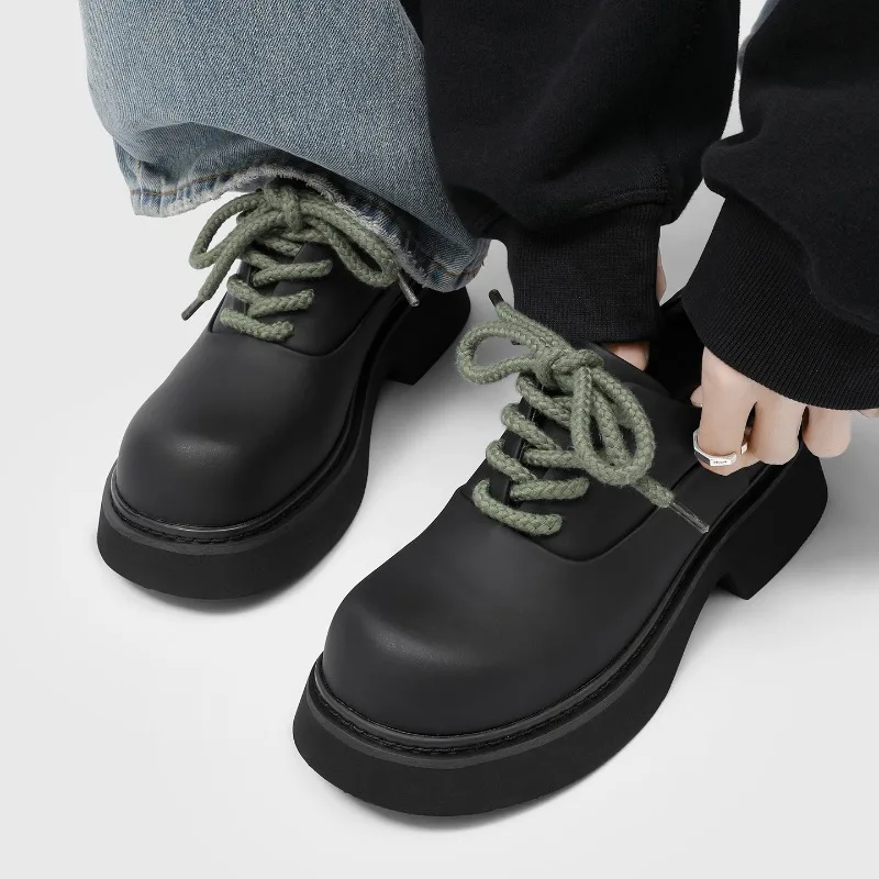 أحذية ديربي رجالية لربيع 2026 كاجوال برأس كبير سميك القاع على طراز هونج كونج أحذية عمل جلدية عصرية للترفيه عصرية #1