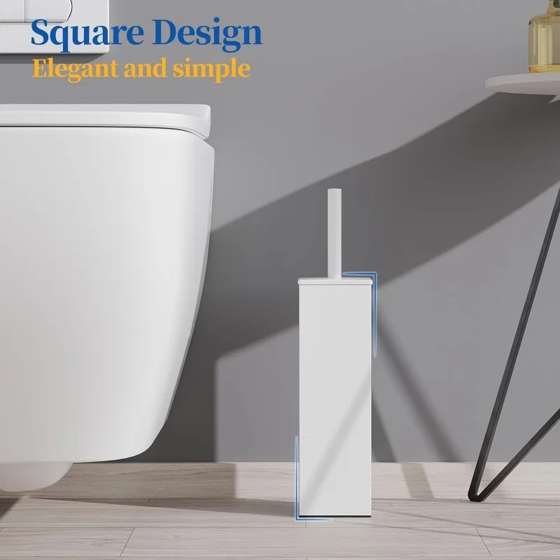 Toilet Brush and Holder Set 2pcs,Square Toilet Bowl Brush for Bathroom with 304 Stainless Steel Handle Toilet Cleaner Brush