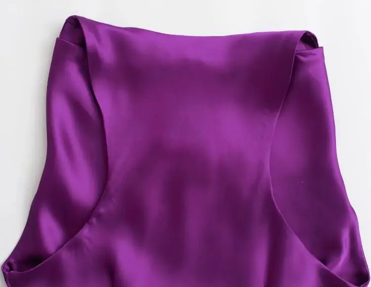 فستان نسائي صيفي أنيق بياقة دائرية بدون أكمام من الساتان فستان طويل أنيق بلون سادة للحفلات والعطلات فستان نحيف على شكل حرف A