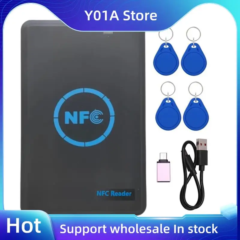 

Y01A 5-Band NFC Smart Chip Reader/Writer +4XCUID Keychain 125K 13.56M Copier HID Duplicator Tag Clone ID IC Keychain Key Copy