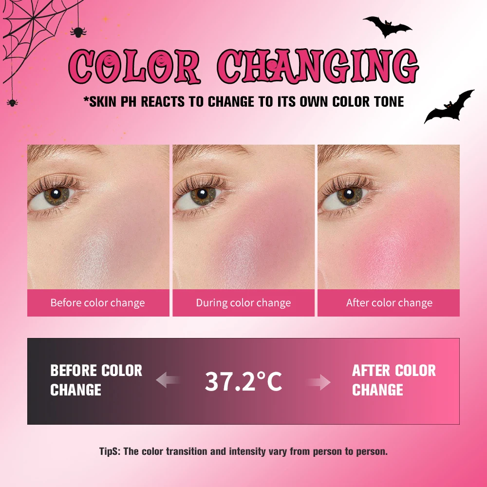 บลัชออนเปลี่ยนสีตามอุณหภูมิ ติดทนนาน ใช้ได้หลากหลายเฉดสีดำ บลัชออนเปลี่ยนสีตามอุณหภูมิ แต่งหน้าสไตล์โกธิค สำหรับฮาโลวีน